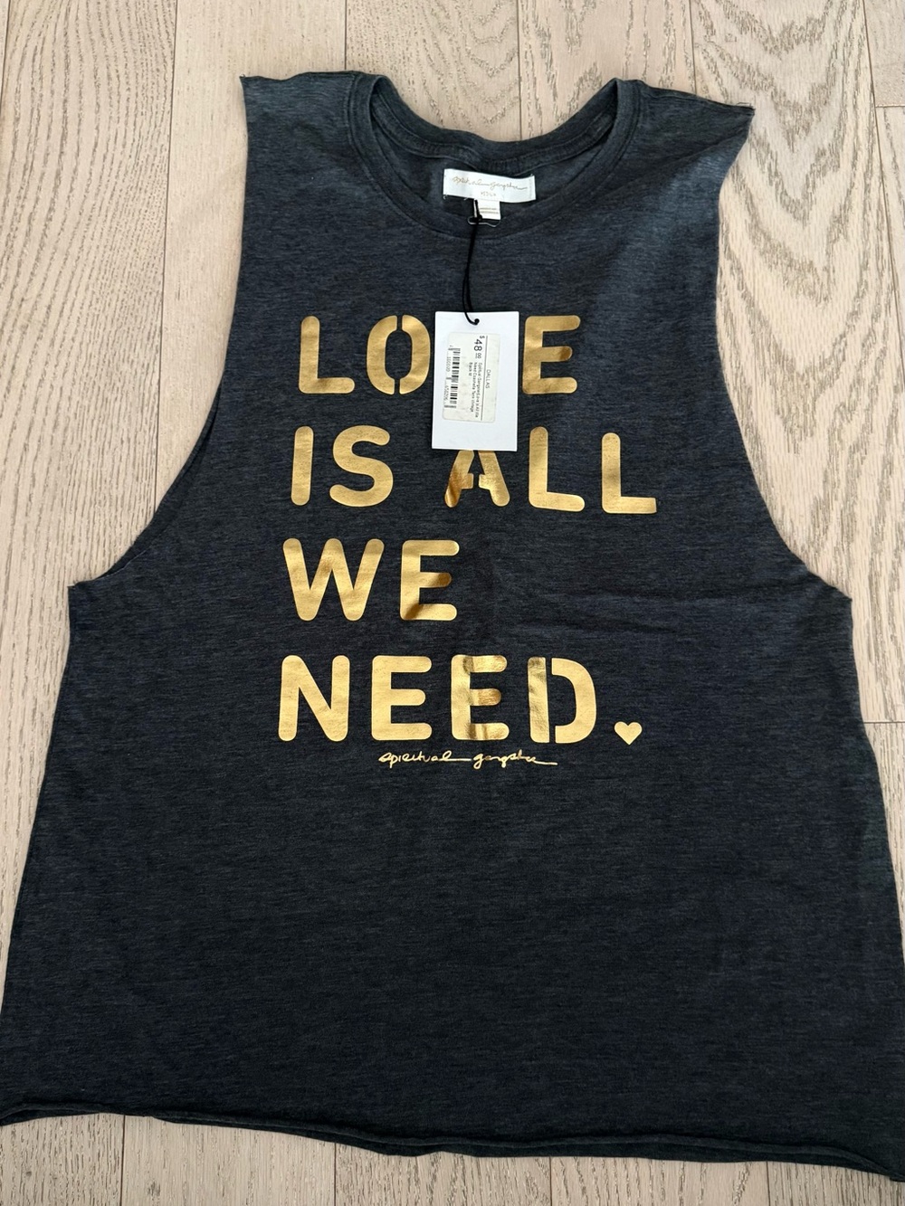 NWT Spiritual Gangster 'Love Is All We Need' Charcoal/Navy Muscle Tank